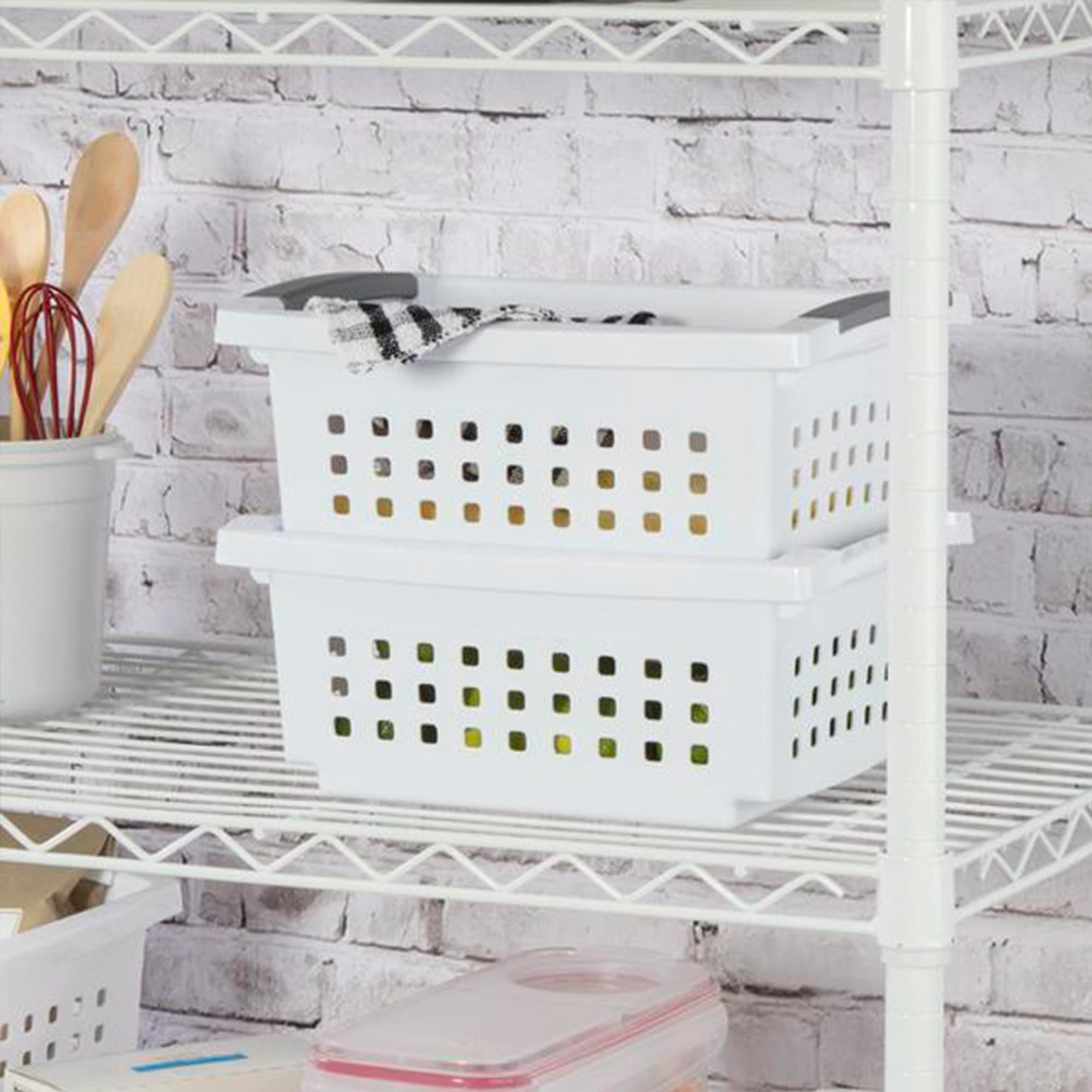 Sterilite Stackable Storage Bin And Organization Basket With Flip Down Accent Rails For Home And Household Organization, Small,